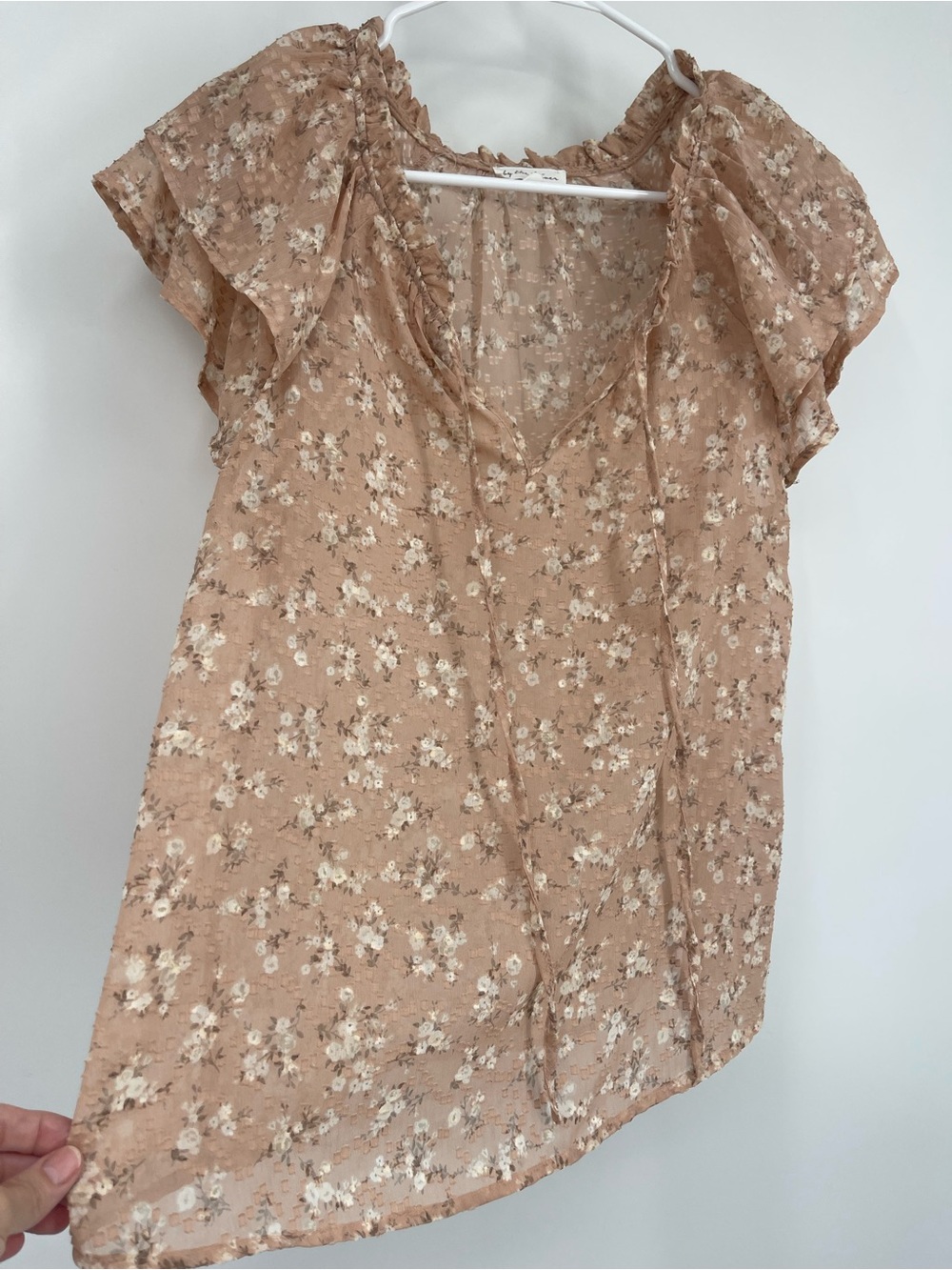 Floral Dusty Rose Flutter Sleeve Blouse Ditzy Boho Cottagecore Prairie Delicate